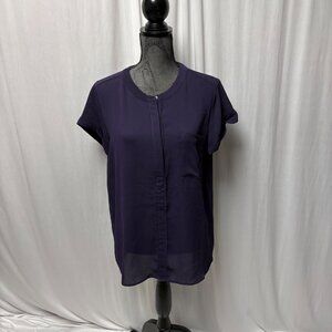Vera Wang Blouse Womens Size Large Sheer Purple Cap Sleeve Popover Top Work